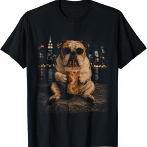 English Bulldog Iced Coffee Shirt, City Night Cafe Tee, Dog Lover Gift