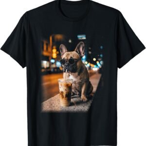 French Bulldog Iced Coffee Shirt, City Night Cafe Tee, Dog Lover Gift