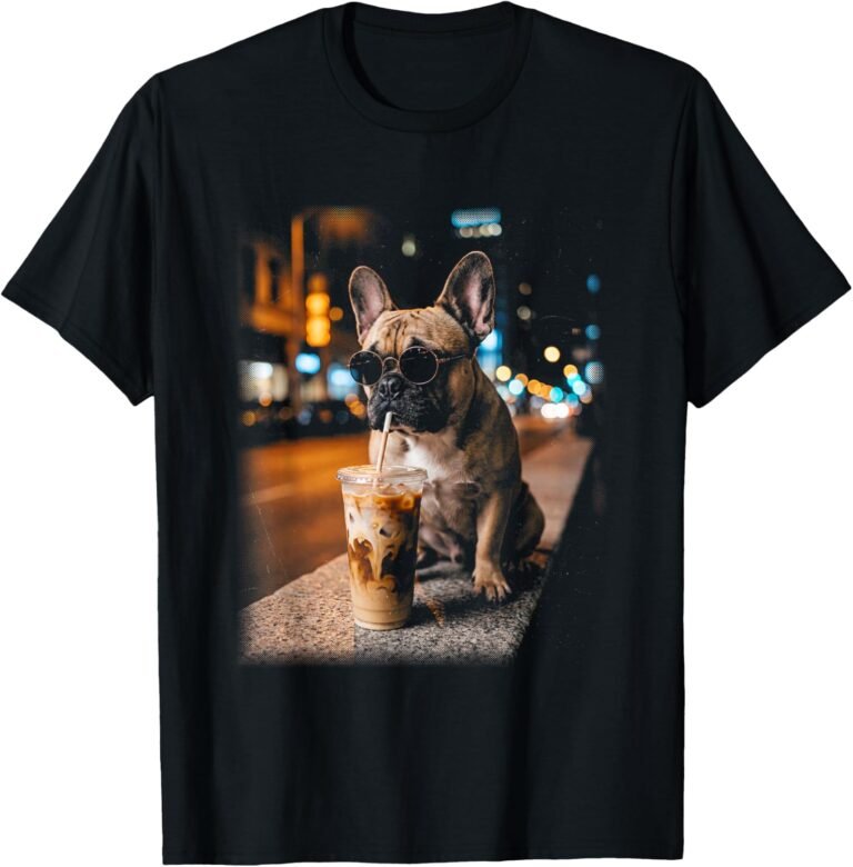French Bulldog Iced Coffee Shirt, City Night Cafe Tee, Dog Lover Gift design