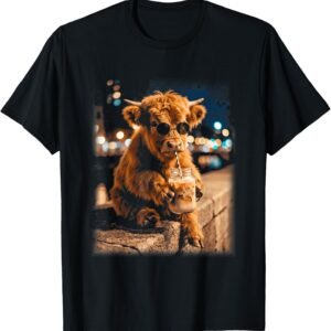 Highland Cow Iced Coffee Shirt, Sunglasses City Tee, Animal Lover Gift