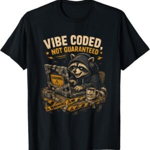 Vibe Coded Not Guaranteed Shirt, Funny Raccoon Programmer Tee, Coder Gift