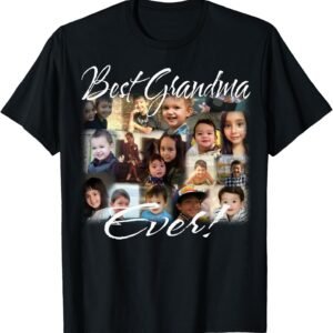 Custom photo collage merch design, Best Grandma Ever, printed on a black t-shirt