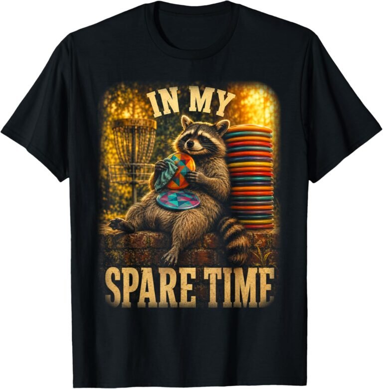 In My Spare Time Disc Golf Shirt, Chill Raccoon Sunset Tee, Funny Disc Golfer Gift design