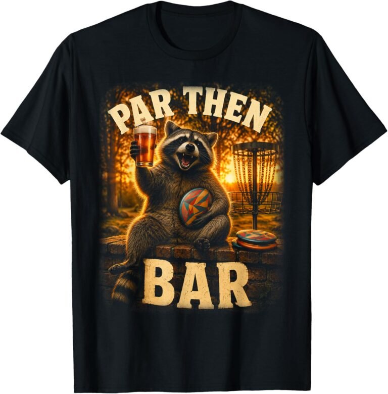 Par Then Bar Disc Golf Shirt, Raccoon Sunset Cheers Tee, Funny Disc Golfer Gift design