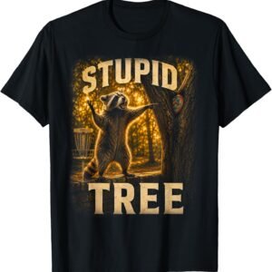Stupid Tree Disc Golf Shirt, Raccoon Sunset Rage Humor Tee, Funny Disc Golfer Gift