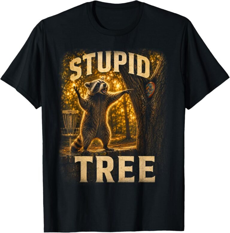 Stupid Tree Disc Golf Shirt, Raccoon Sunset Rage Humor Tee, Funny Disc Golfer Gift design