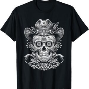 Vintage Sugar Skull Cowboy Shirt, Etched Roses & Revolvers Tee, Western Gift