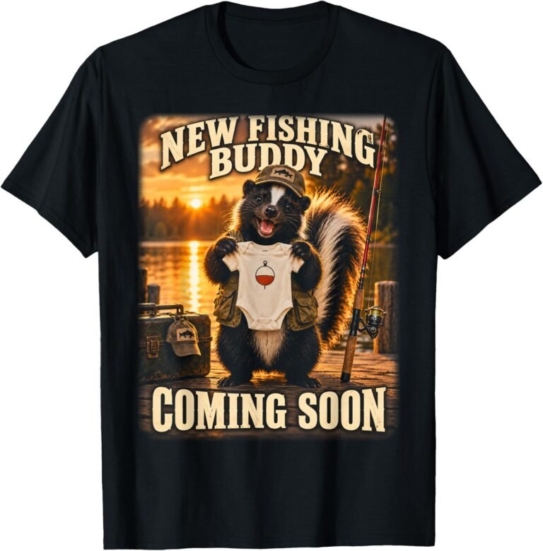Fishing Buddy Coming Soon Shirt, Skunk Baby Announcement Tee, Fishing Pregnancy Reveal Gift design