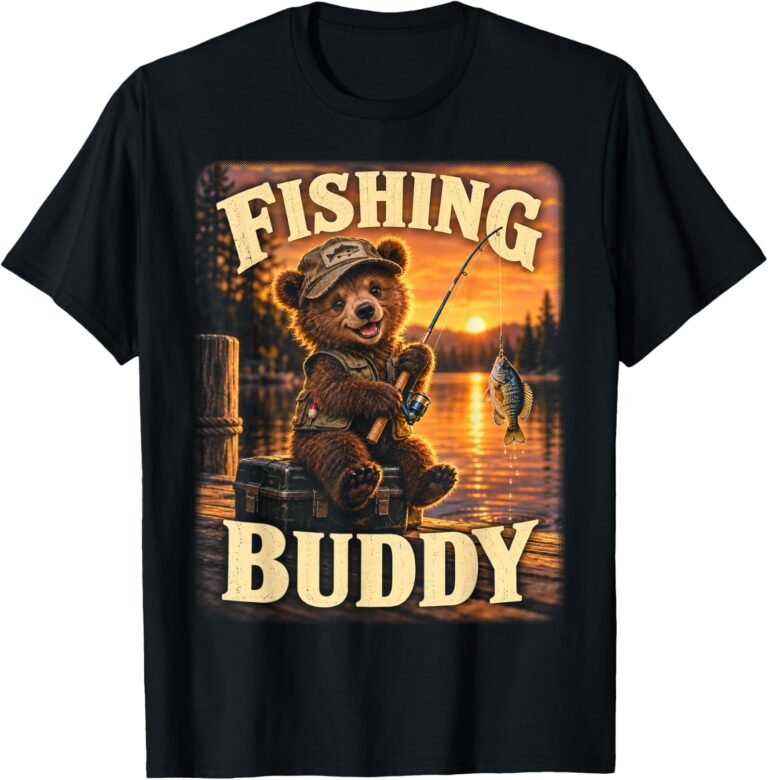 Fishing Buddy Shirt, Bear Cub Lake Sunset Toddler Tee, Fishing Kids Gift design