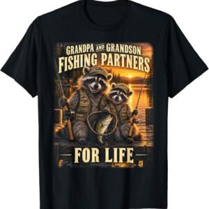 Grandpa And Grandson Fishing Partners Shirt, Raccoon Angler Tee, Fishing Family Gift
