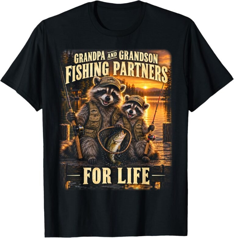 Grandpa And Grandson Fishing Partners Shirt, Raccoon Angler Tee, Fishing Family Gift design