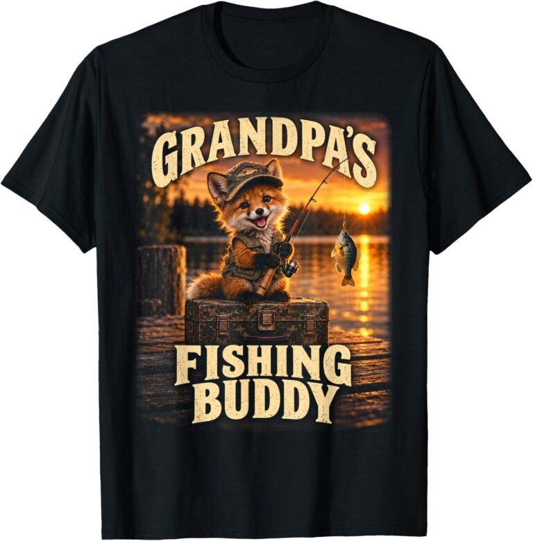 Grandpa's Fishing Buddy Shirt, Fox Fisherman Toddler Tee, Fishing Baby Gift design