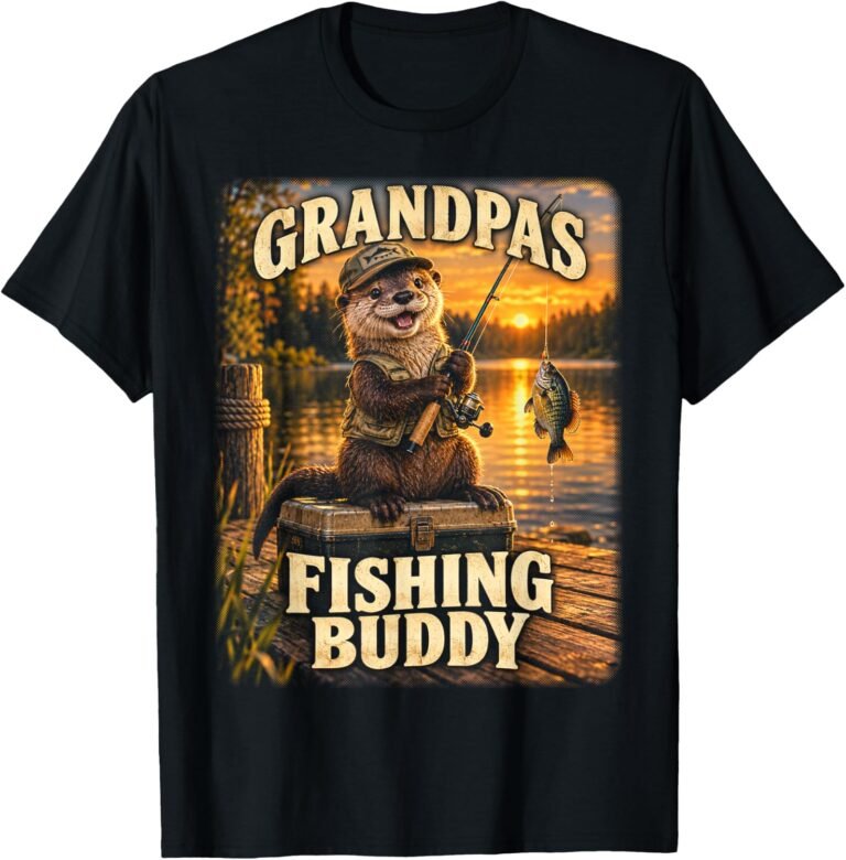 Grandpa's Fishing Buddy Shirt, Otter Angler Toddler Tee, Fishing Baby Gift design