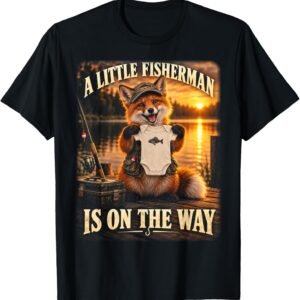 Little Fisherman Is On The Way Shirt, Fox Baby Announcement Tee, Fishing Pregnancy Reveal Gift
