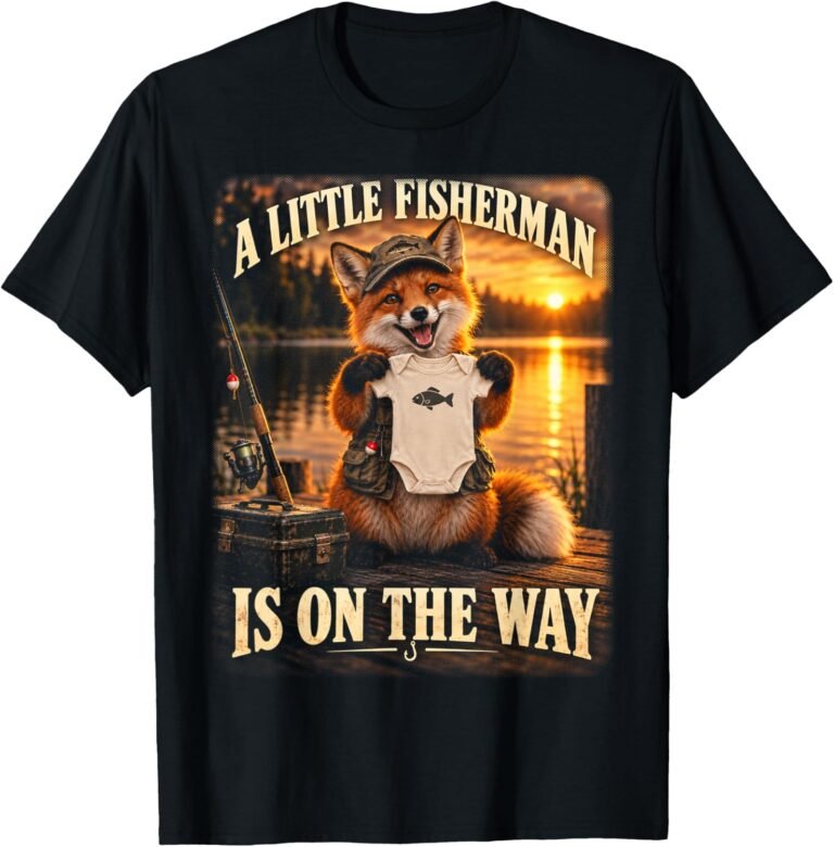 Little Fisherman Is On The Way Shirt, Fox Baby Announcement Tee, Fishing Pregnancy Reveal Gift design
