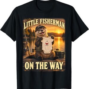Little Fisherman On The Way Shirt, Otter Baby Announcement Tee, Fishing Pregnancy Reveal Gift