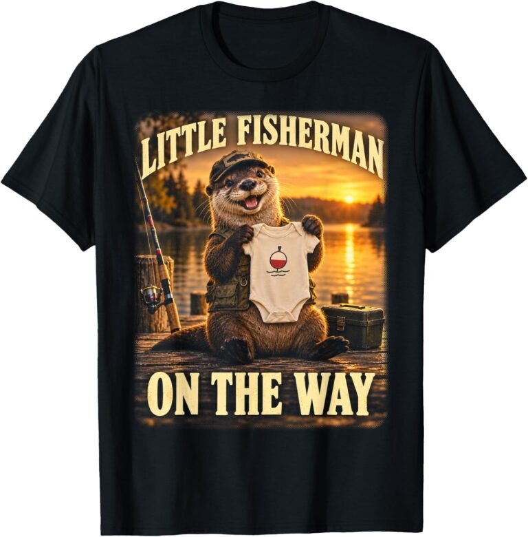 Little Fisherman On The Way Shirt, Otter Baby Announcement Tee, Fishing Pregnancy Reveal Gift design