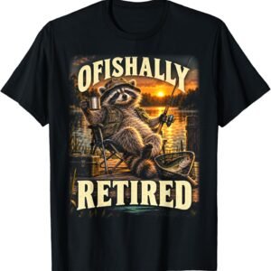 Ofishally Retired Shirt, Raccoon Angler Fishing Tee, Retirement Gift