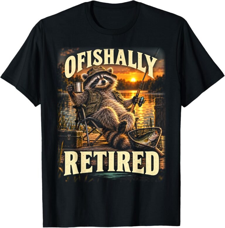 Ofishally Retired Shirt, Raccoon Angler Fishing Tee, Retirement Gift design