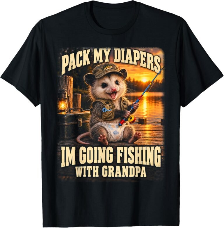 Pack My Diapers I'm Going Fishing With Grandpa Shirt, Opossum Baby Tee, Fishing Baby Gift design