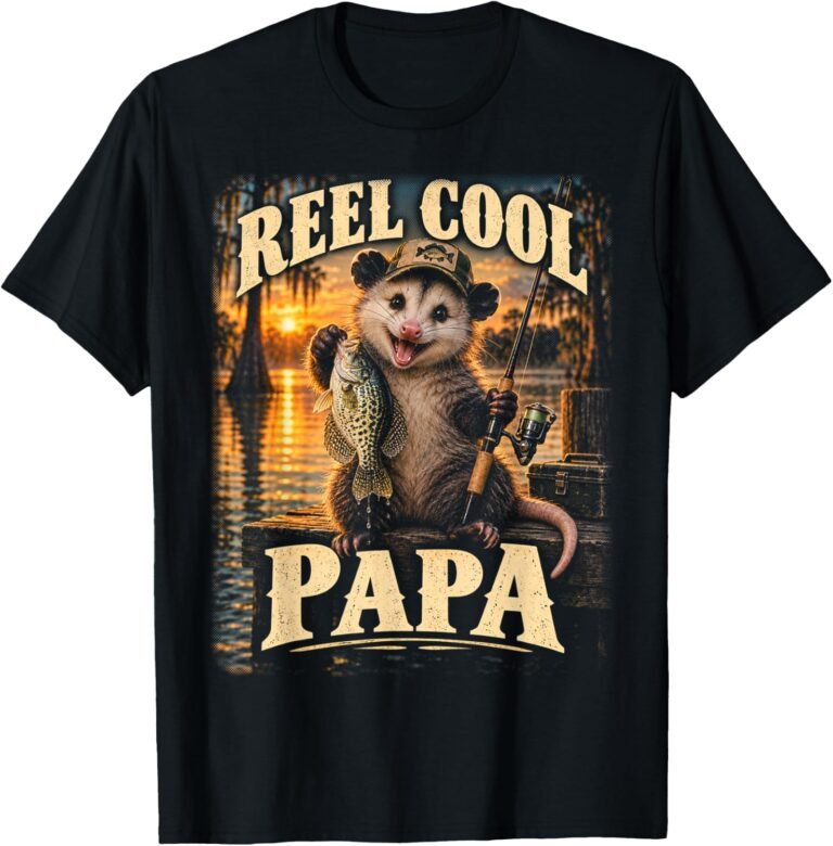 Reel Cold Papa Shirt, Opossum Fisherman Tee, Fishing Grandfather Gift design