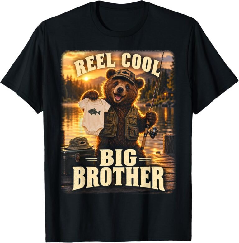 Reel Cool Brother Shirt, Bear Angler Fishing Tee, Fishing Sibling Gift design