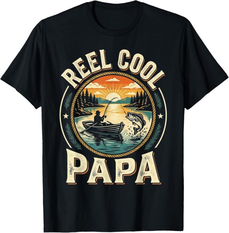 Reel Papa Shirt, Sunset Lake Fishing Tee, Fishing Grandfather Gift design