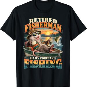 Retired Fisherman Daily Forecast Shirt, Opossum Sunrise Fishing Tee, Retirement Gift