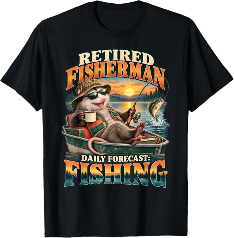 Retired Fisherman Daily Forecast Shirt, Opossum Sunrise Fishing Tee, Retirement Gift design
