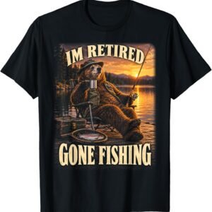 Retired Gone Fishing Shirt, Bear Angler Lake Tee, Retirement Gift