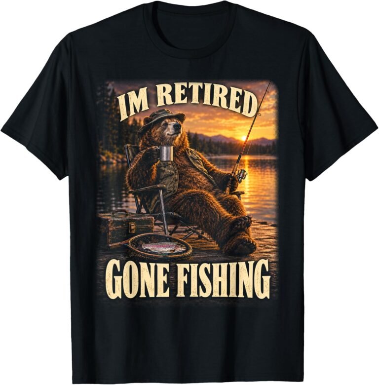 Retired Gone Fishing Shirt, Bear Angler Lake Tee, Retirement Gift design