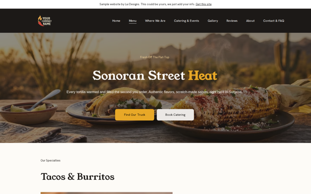Desktop screenshot of the food truck website