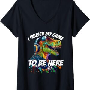 I Paused My Game To Be Here Shirt, Funny Dinosaur T-Rex Gamer Tee, Gaming Gift