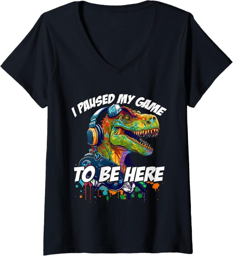 I Paused My Game To Be Here Shirt, Funny Dinosaur T-Rex Gamer Tee, Gaming Gift design