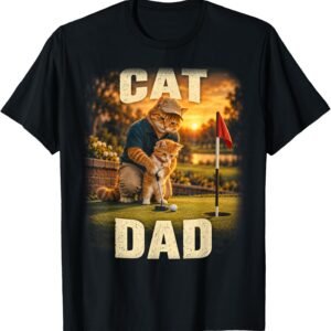 Cat Dad Golf Shirt, Funny Golfing Cat Lover Tee, Fathers Day Gift