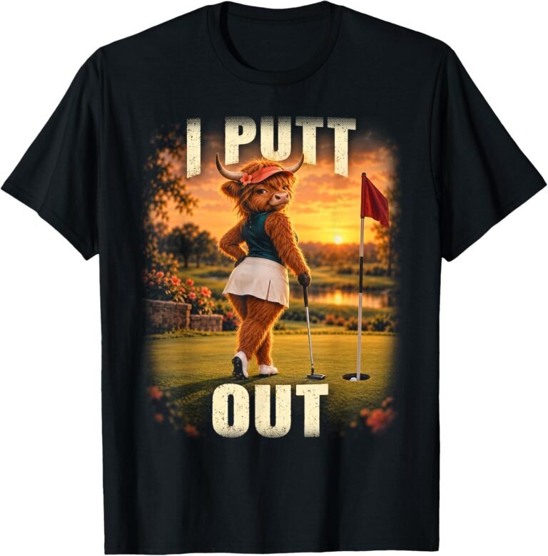 I Putt Out Golf Shirt, Funny Golfer Highland Cow Tee, Ladies Golf Gift design
