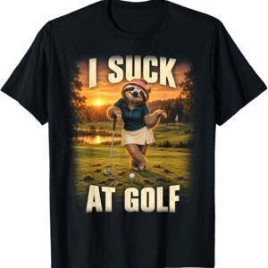 I Suck At Golf Shirt, Funny Golfer Sloth Humor Tee, Womens Golf Gift