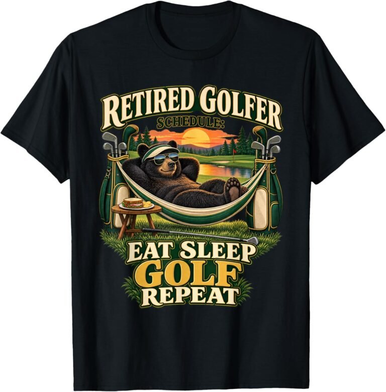 Retired Golfer Schedule Shirt, Eat Sleep Golf Repeat Bear Hammock Tee, Retirement Golf Gift design