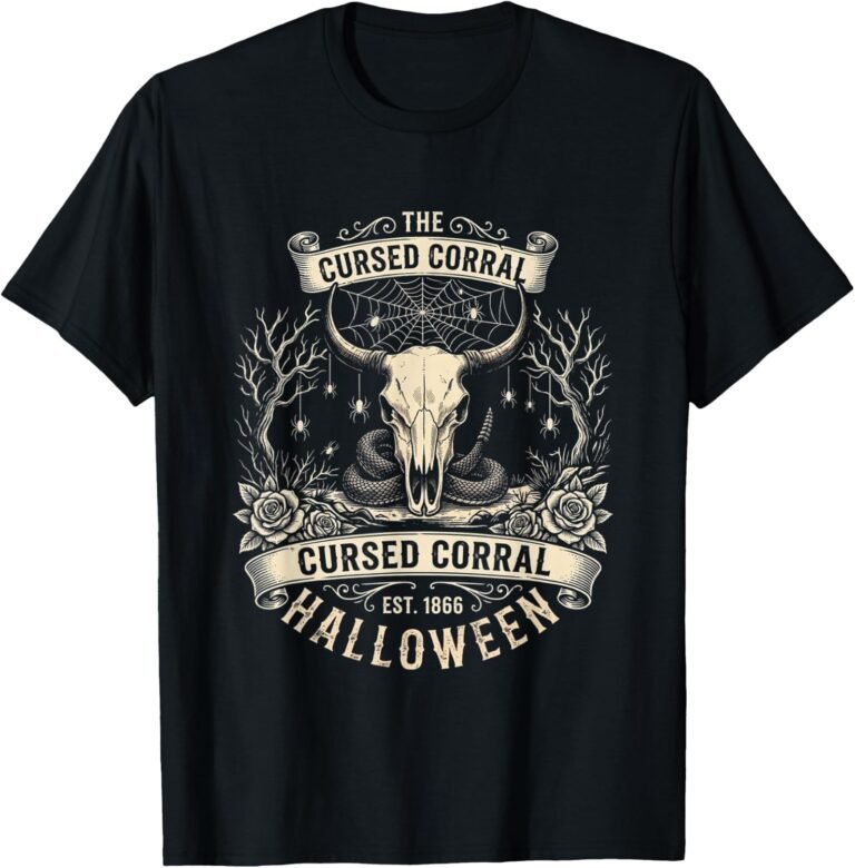 Cursed Corral Shirt, Steer Skull Rattlesnake Western Gothic Halloween Tee, Spooky Cowboy Gift design