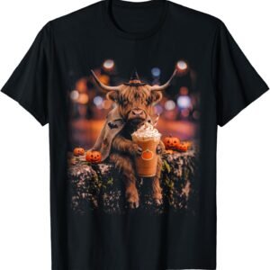 Highland Cow Witch Halloween Shirt | Spooky Highland Cow Witch Graphic Tee | Cute Halloween Costume Gift