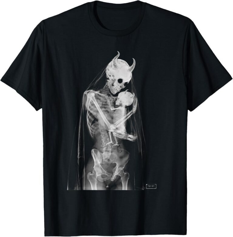 Momster Shirt, Veiled Gothic X-Ray Skeleton Mom and Baby Halloween Tee, Moody Horned Skeleton Mom Gift design