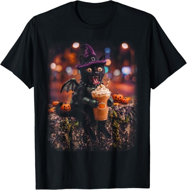 Unhinged Black Cat Dragon Pumpkin Spice Latte Halloween design