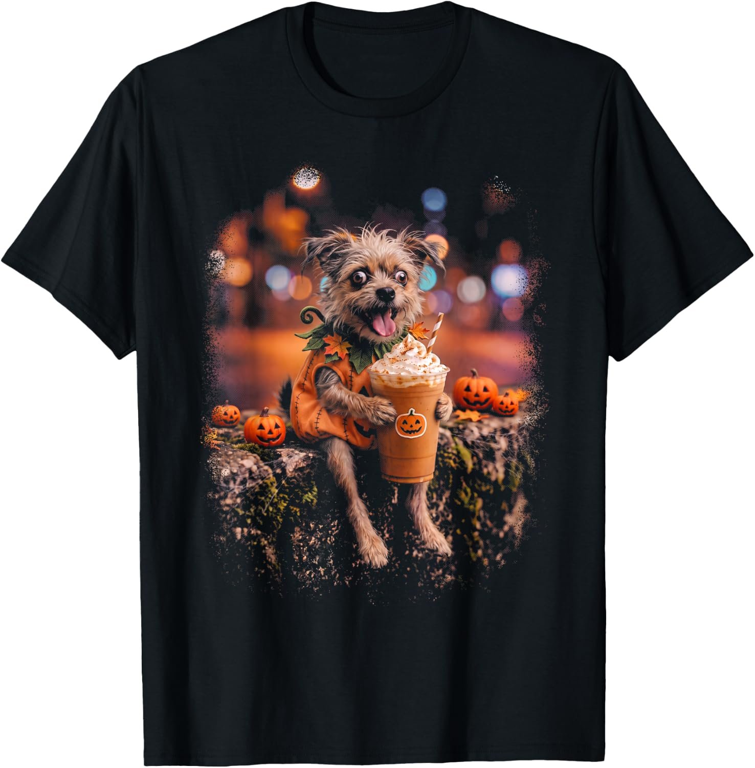 Unhinged Terrier Pumpkin Costume Latte Halloween Halftone