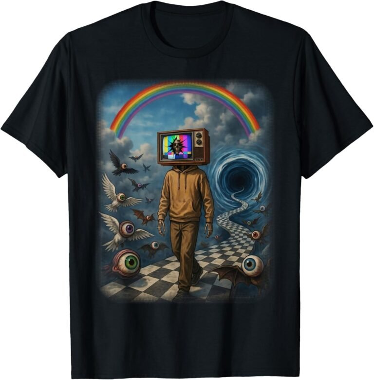 Weirdcore Shirt, Dreamcore TV Head Rainbow Winged Eyeball Halloween Tee, Surreal Gift design
