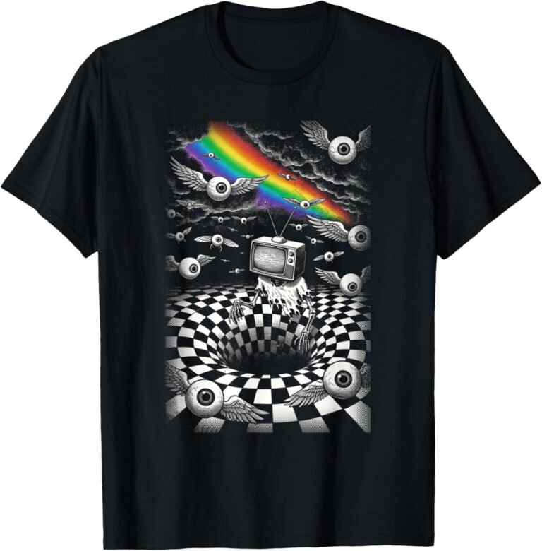 Weirdcore Shirt, Retro TV Head Checkered Void Rainbow Halloween Tee, Surreal Gift design