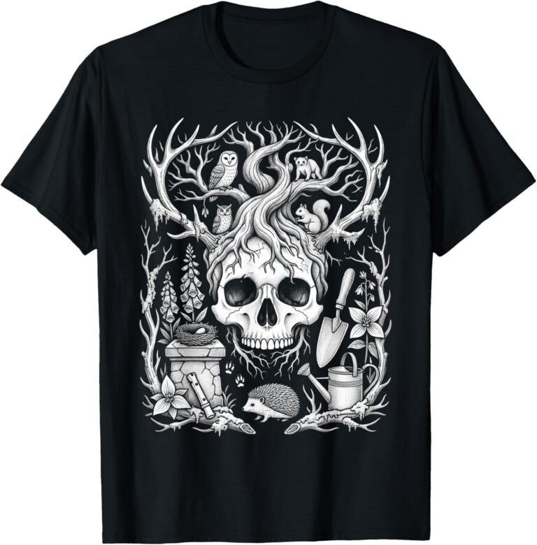 Witch Coven Shirt, Forest Skull Antlers Owls Hedgehog Witchcore Halloween Tee, Garden Gift design