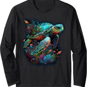 Colorful Sea Turtle Shirt, Ocean Coral Tee, Wildlife Lover Gift