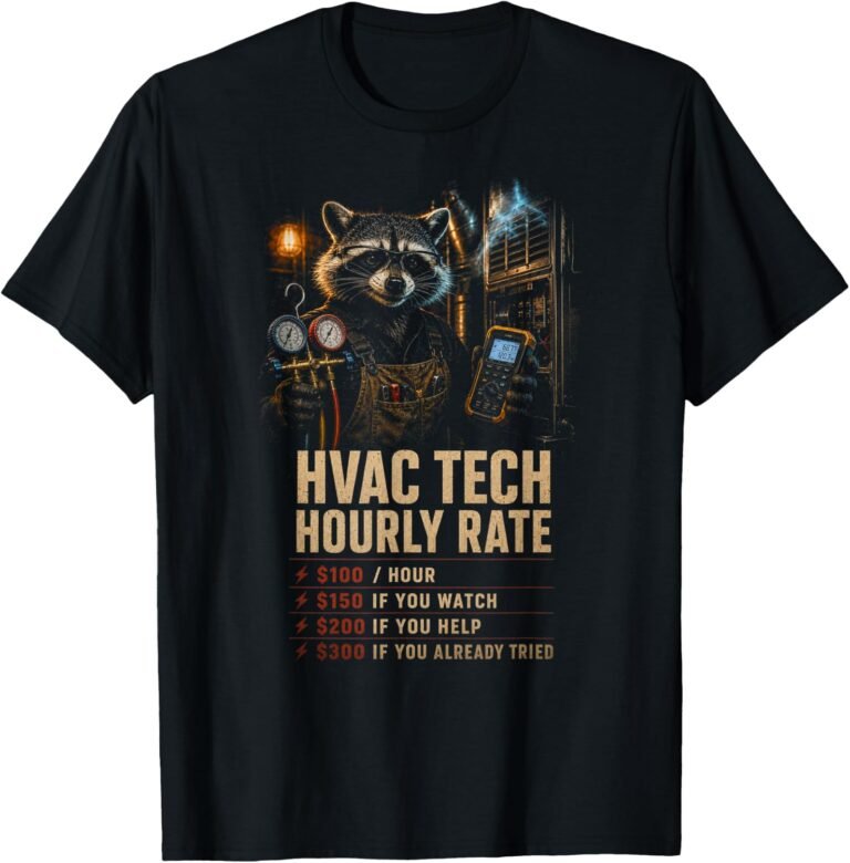 HVAC Tech Hourly Rate Shirt, Funny Raccoon Tee, HVAC Gift design