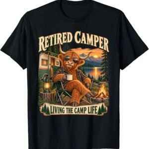 Retired Camper Shirt, Living The Camp Life Highland Cow Tee, Camping Retirement Gift