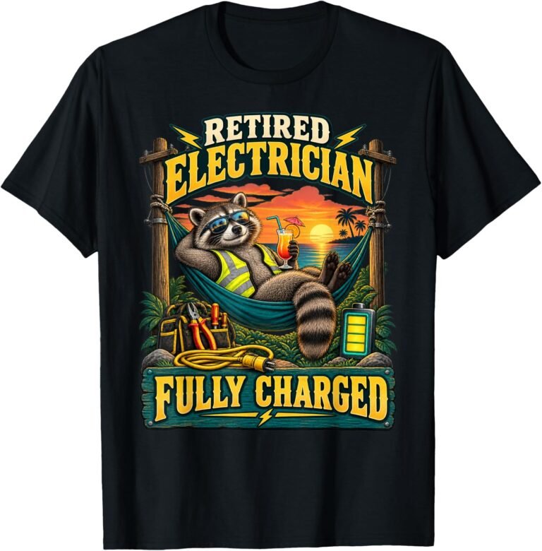 Retired Electrician Shirt, Fully Charged Raccoon Tee, Electrician Retirement Gift design